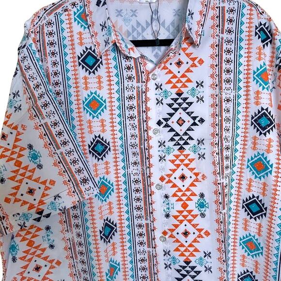 Men Aztec Tribal Festival Vacation 55" Chest Shirt Size XXL Big and Tall - Picture 2 of 3
